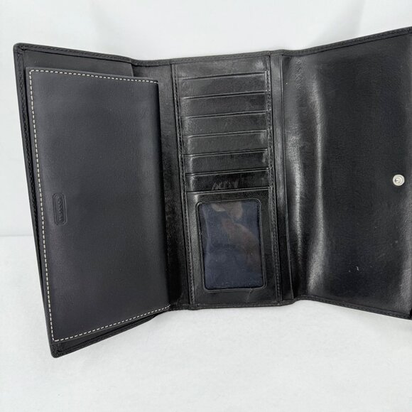 Coach Women's Black Leather Wallet Fold Over Trifold Snap with Checkbook Holder - Picture 4 of 9